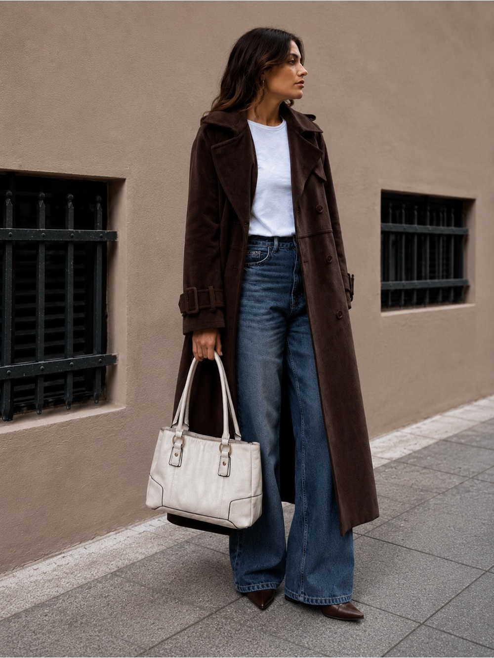 Danier Genuine Leather White East-West Shoulder Tote Bag | Y2K Luxe